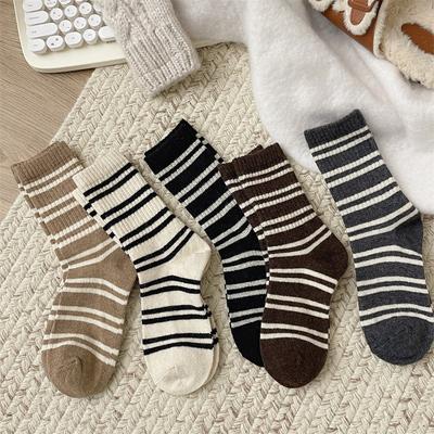 Striped Wool Socks Thermal Thickened Tube Socks Internet Celebrity Socks Retro Stacking Stockings