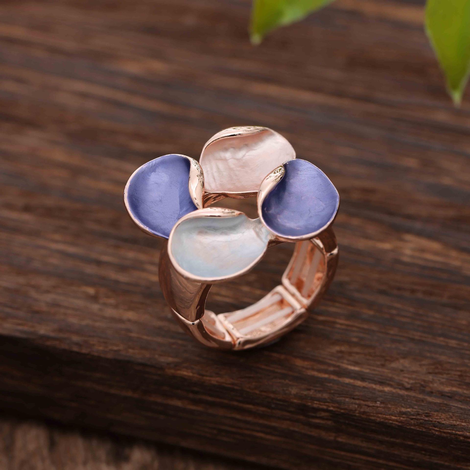 

New colored petal alloy elastic ring, colored oil geometric petal women s small fresh ring