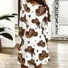 Women Plus Size Long Sleeve Scallop Neck Printed White Dress