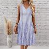 Plus Size V Neck Sleeveless Dress Green Valley Waterfall Painting Print For Country Hiking Journey