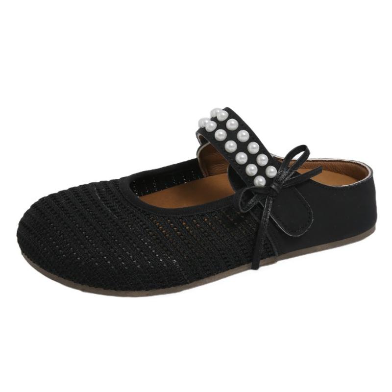 Designer Weave Women's Flats Slippers Bead Bow Mules Shoes Summer Trend 2025 New Shallow Flip Flops Walking Cozy Slides