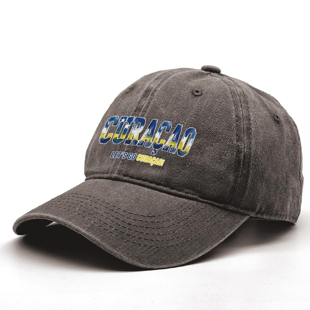 Curacao Flag Color Printed Baseball Cap Washed Distressed Dad Hat Casual Sun Hat Unisex For Outdoor Sports And National Team