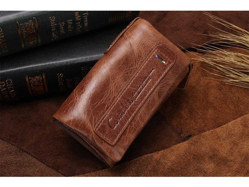 Black Angel Men's Genuine Leather Tri-fold Wallet with Key Holder and Coin Purse