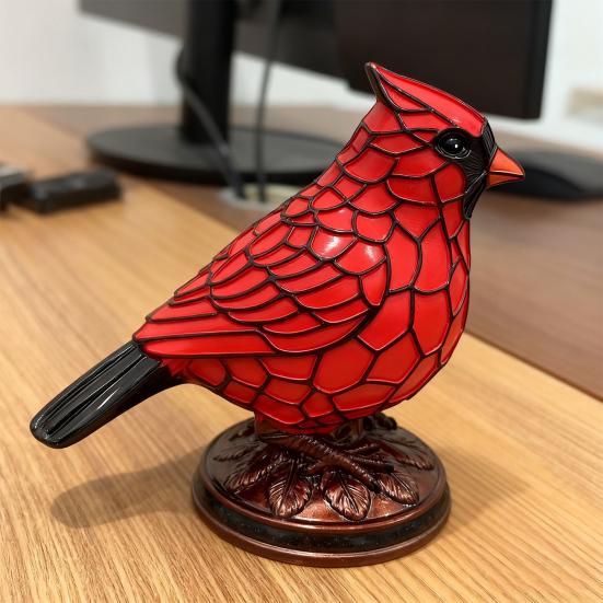 Cardinals Table Lamp Resin Red Bird Night Light for Bedside Living Room Christmas Decor