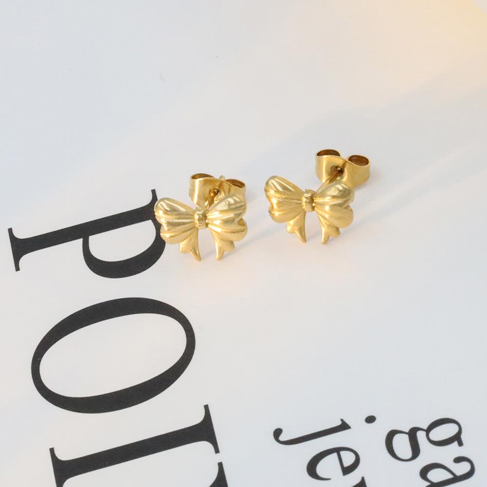 The Same 18K Gold Titanium Steel Jewelry Earrings, Simple Small Fragrant Style Bow Stud Earrings, Women'S High-End Sense