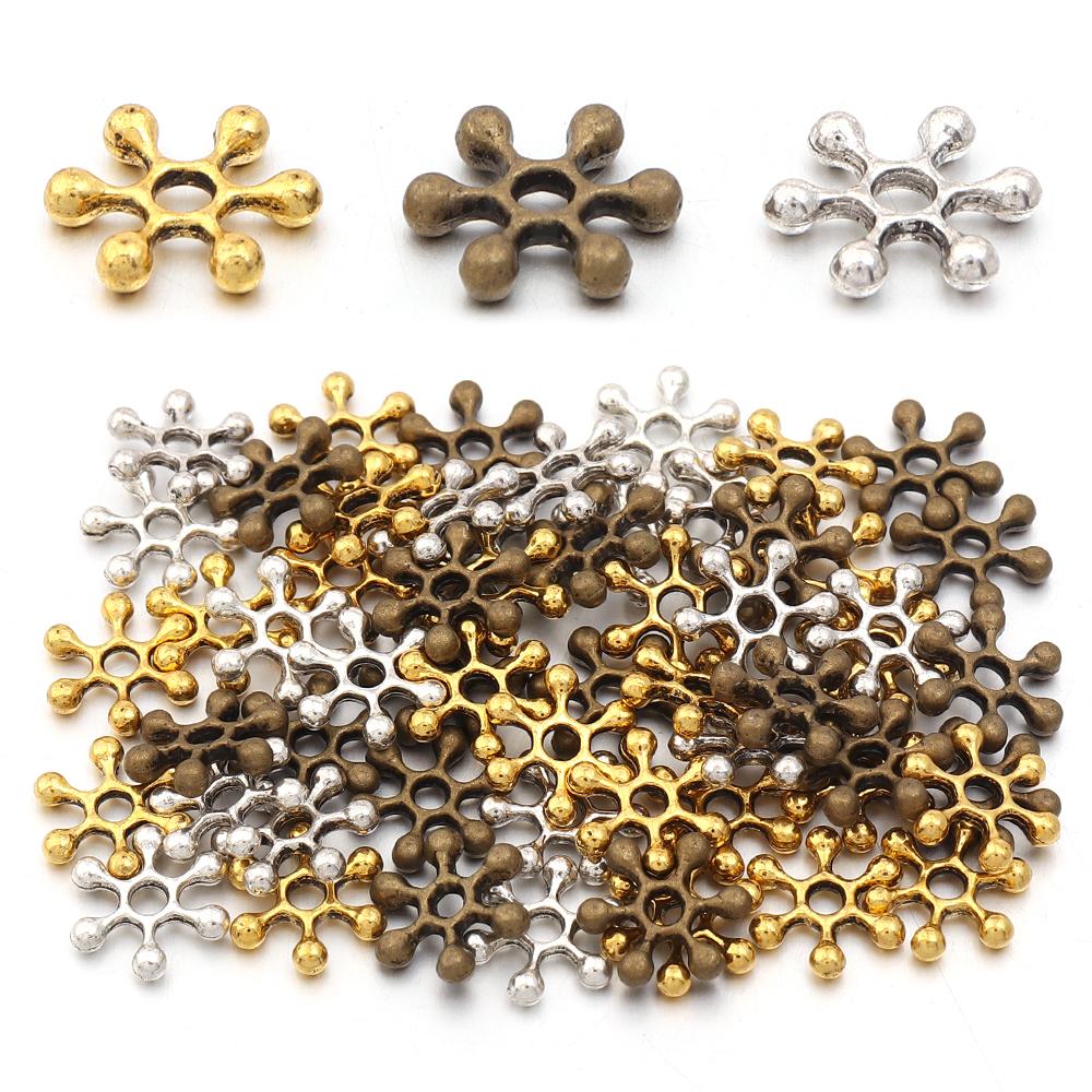 100pcs 9mm Alloy Snowflake Spacer Beads Metal Loose Spacer Beads For Jewelry Making DIY Crafts Bracelets Necklace Accessories