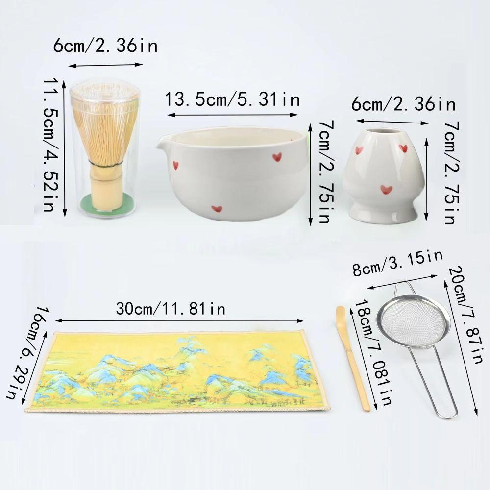4/5/6 PCS Bamboo Whisk Heart-Shaped Matcha Bowl Strainer Mesh Matcha Whisk Set Tea Preparation