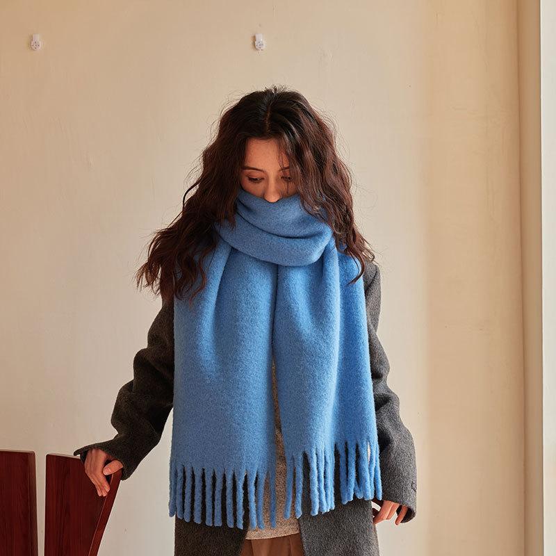 

Iceland blue wool scarf women s winter senior sense simple versatile fringed shawl autumn and winter thickened men s scarf
