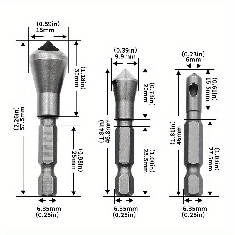 3 Pcs/Set Countersink Deburring Drill Taper Hole Cutter Plastic/Aluminum/Wooden Countersunk Head Chamfering Tools