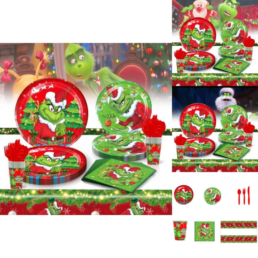 Theme Christmas Party Disposable Tableware Set With Colorful Paper Plates Cups Napkins