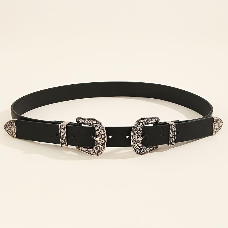 

Женский ремень с винтажной резной пряжкой, мужской ремень, модный ремень с двойной пряжкой, хип-хоп, рок, стиль Y2K, PU ремень, подходит для мужчин и женщин 105cm