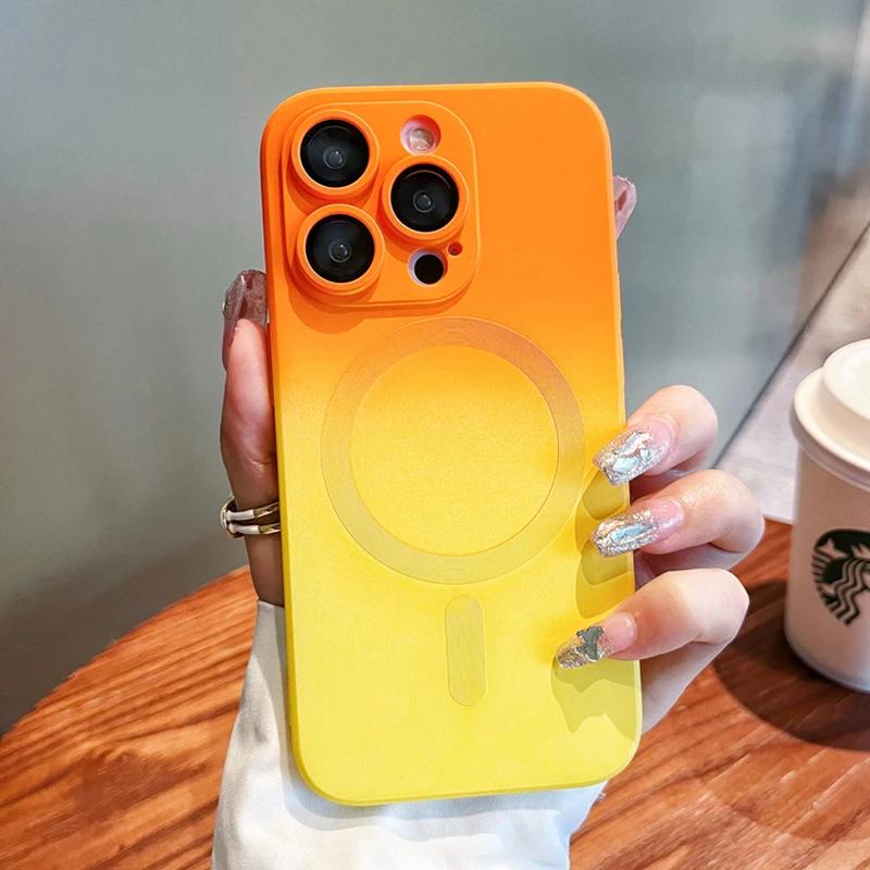 For Magsafe Gradient Silicone Multicolour Shockproof Case for iPhone 15 16 14 13 12 11 Pro Max 16 Plus Wireless Charging Cover