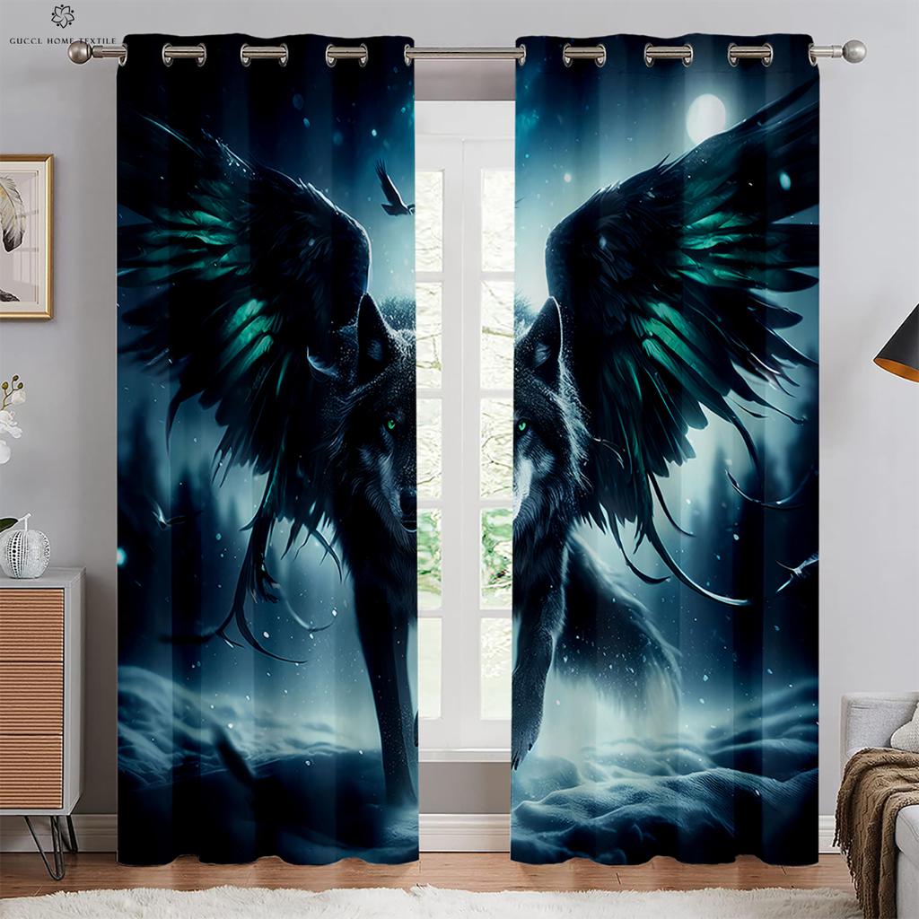 Starry Sky Moon Wolf Animal Print Window Blackout, Insulation Curtains, Bedroom, Living Room, Outdoor Kitchen Decorative Curtain