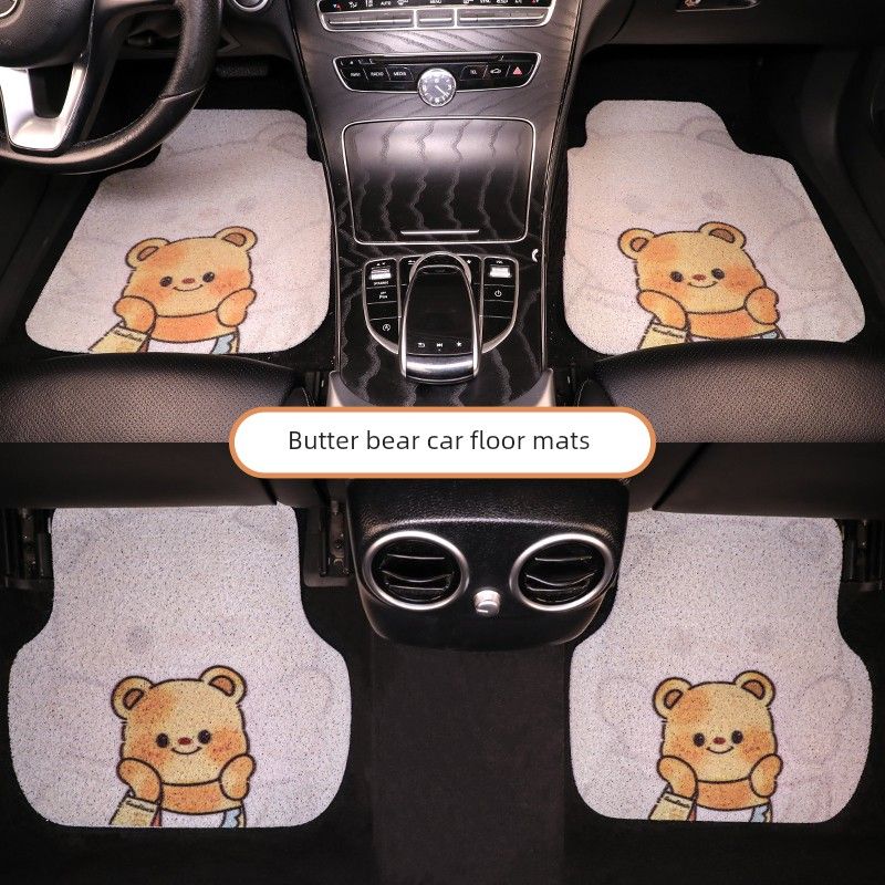 Floor Mats for the Driver's Seat and Rear Seat, New Style Single-Piece Silk Loop, Wear-Resistant, Dirt-Proof, Cute Cartoon Car Carpet-Style Floor Mats