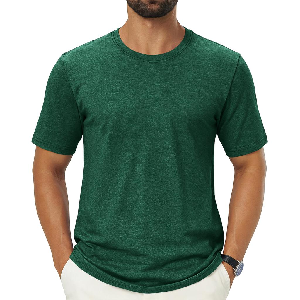 Men Crew Neck Short Sleeve T Shirt Outdoor Casual Basic Top Lightweight Breathable Fabric Fit Comfortable Design