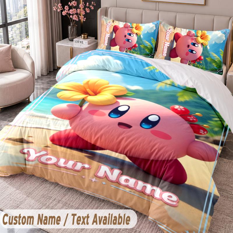 Custom Name Text 3Pcs Bedding Set Kirby Duvet Cover And Two Pillowcases