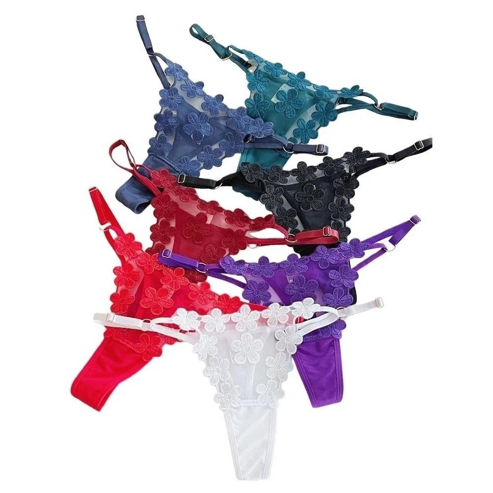 Low Waist Underwear for Women Mesh Hollow Thin Belt Thong Embroidery Floral Panties  Hotel
