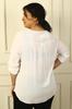 Front Round Embroidered Folded Sleeve Washed Linen Plus Size Shirt
