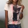 Summer Round Neck 3D Animal Cat Print Top Fashionable Casual Short Sleeved Women's T-shirts
