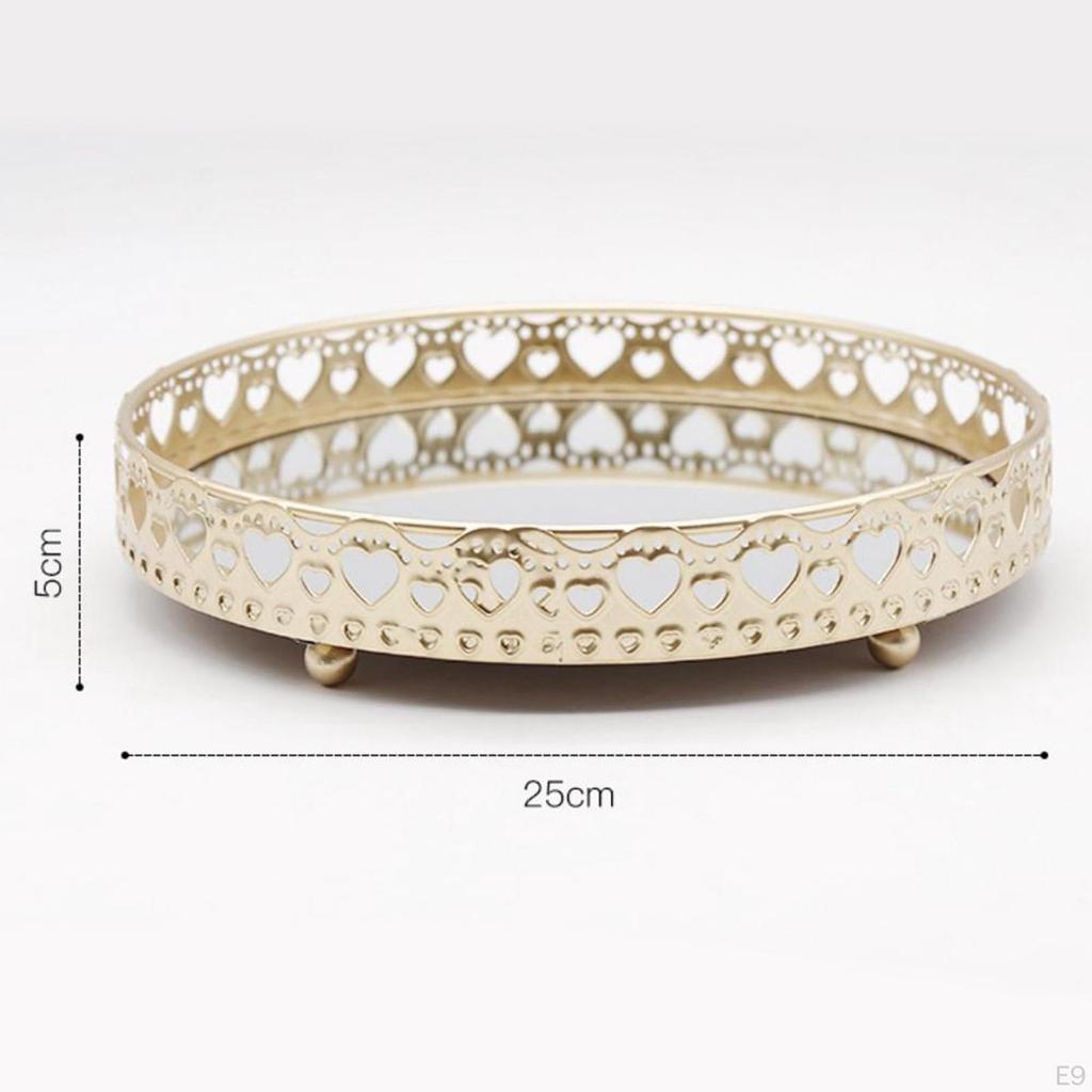 gold Mirror Jewelry Tray Display Stand Decorative Round Holder Plate for Bathroom