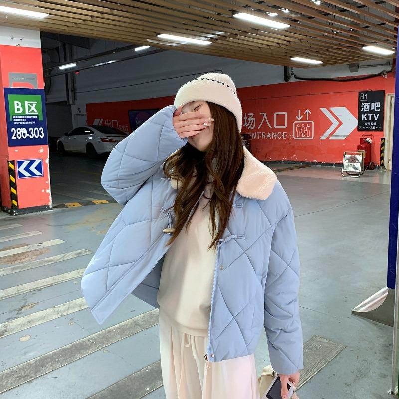 

Niche cotton-padded clothes women s new winter cotton-padded jackets bow splicing fur collar thick coat XL синий