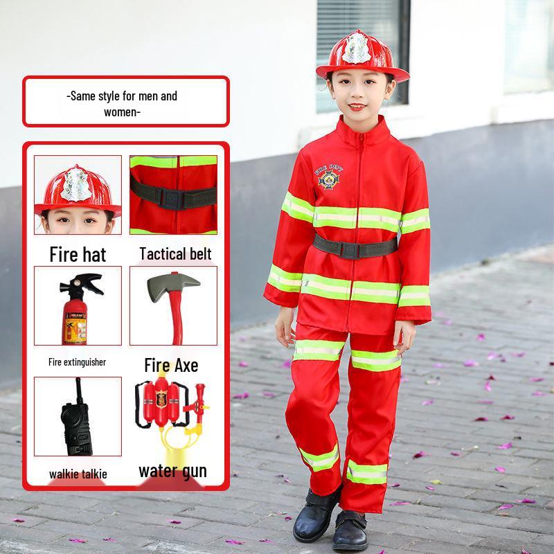 Kids' Firefighter Costume for Role-Playing, Career Experience, and Kindergarten Parent-Child Sports Meet