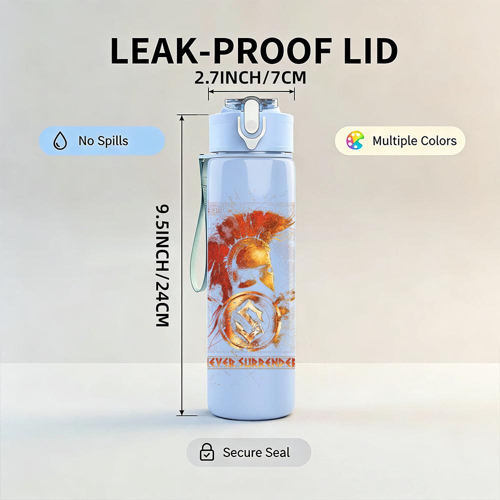 1PC Orange Female Vintage Portrait Print 750ml Colorful Plastic Sports Water Bottle Leakproof Pop Up Lid with Straw for Outdoor Work Home Use