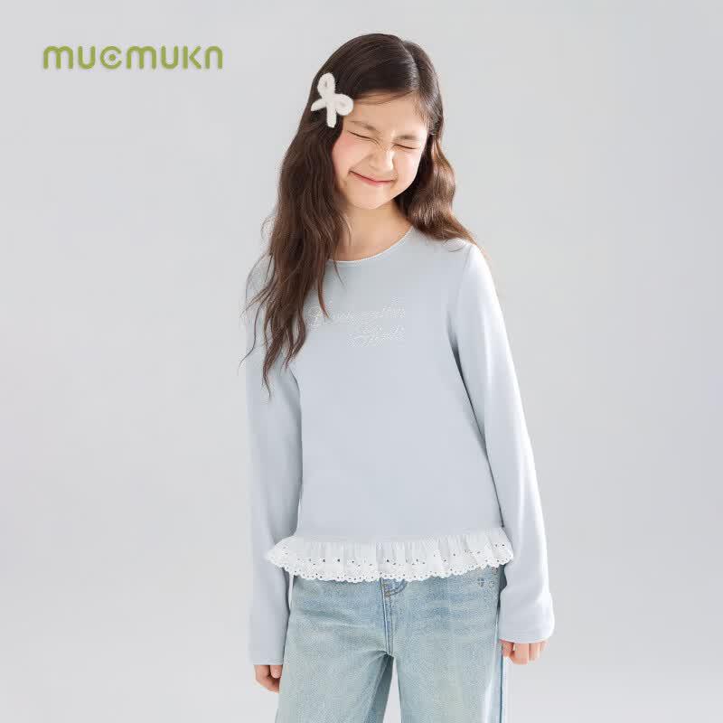Mucmukn Girls' Warm Cloud Bow Lace Rhinestone T-shirt