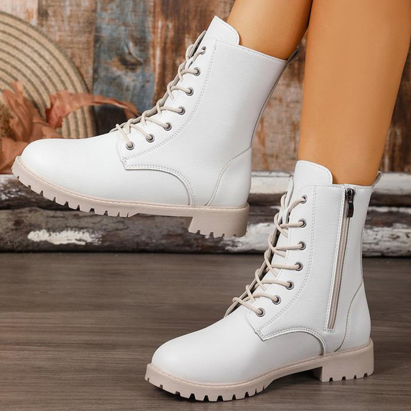 

Fashion British Style Pu Leather Ankle Boots Women Spring Autumn Side Zipper Up Boots for Woman Plush Size Non Slip Booties Ladies 36