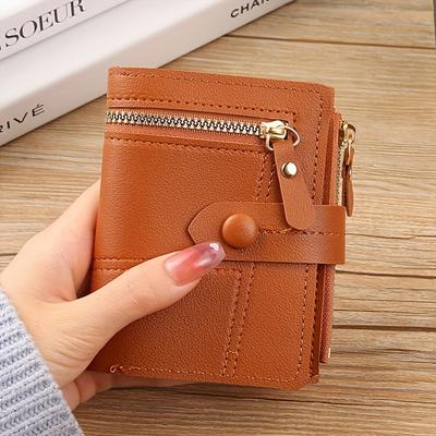 Compact Slim Wallet for Women Featuring Multiple Card Slots, a Zipper, And Button Closure