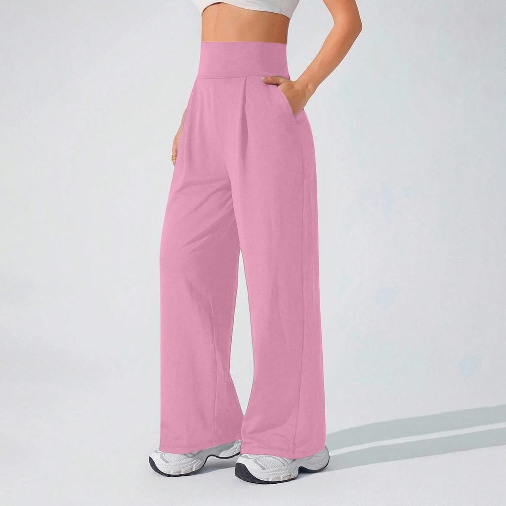 Women's High Waisted Yoga Pants with Pockets - Flowy Straight Leg Casual Pants for Outdoor Running and Hiking
