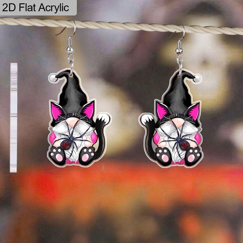 2D Flat Halloween Earrings  Acrylic Black Cat Dwarf Dangle Earrings Women's  Party Accessories Halloween Costume Accessories Jewelry Accessories