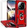 Case - E.F.CONNECTION - For Xiaomi Redmi Note 14 Pro 5G - Shockproof - Red - With Ring and 2 Tempered Glasses