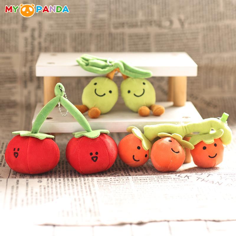 1Pcs Latest Olive Tomato Plush Pendant Cute And Charming Vegetable Adorable Triple Fruit Doll Toy Pouch Keychain Backpack Decoration
