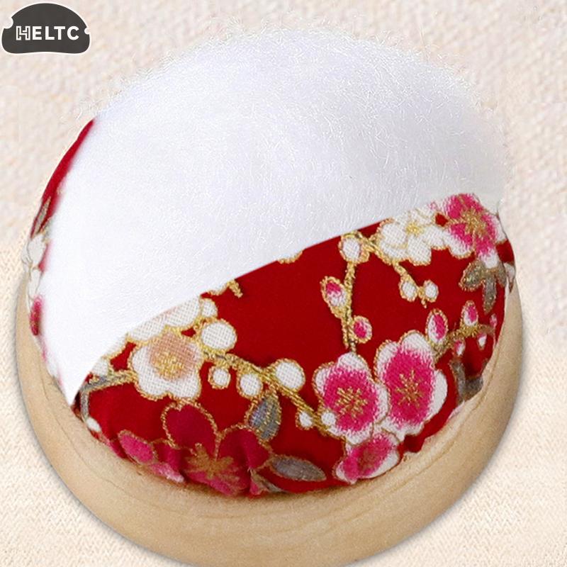 1pc Pincushion Vintage Embroidery Pin Cushions Half Round Pin Pad With Wooden Base Needle Holder For DIY Craft Sewing Accessorie