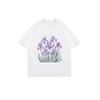 Black Oversized T Shirt With Purple Iris Flower Print For Casual Wear
