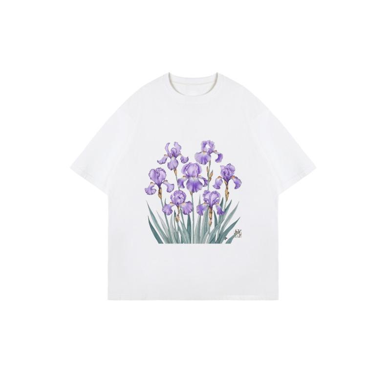 Black Oversized T Shirt With Purple Iris Flower Print For Casual Wear