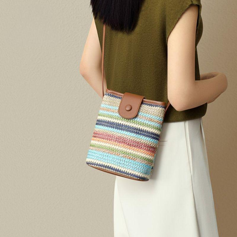 Woven Shoulder Bag Women's Messenger Bag Rainbow Women's Bag Light Commuter Casual Mobile Phone Bag Versatile Bag