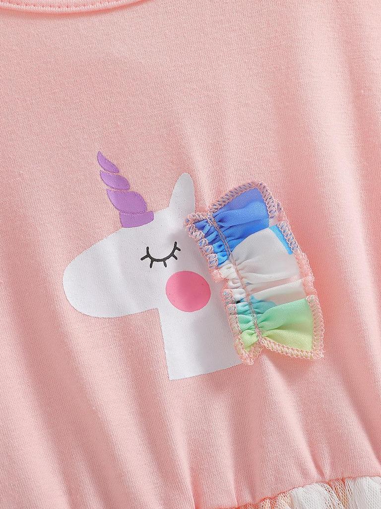 2025 Herbst Einhorn Prinzessin Mesh Kleid für Mädchen - Trendy Fairy Cartoon Design für kleine Kinder