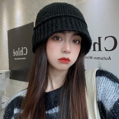 Knitted Hat Women Ins Black Versatile Face Enhancing Small Fisherman Hat Suitable For Big Head Circumference Fisherman Hat Simple Men'S Woolen Hat