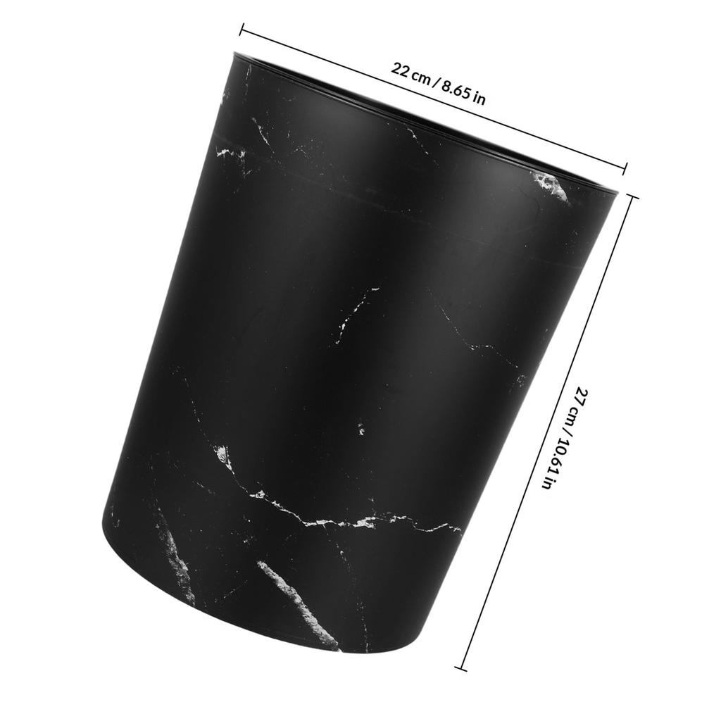 Marble Pattern Trash Can Black Plastic Large Capacity Round Wastebasket for Living Room Kitchen Bathroom Office