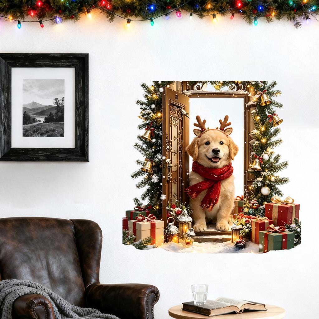 Sticker Christmas Dog Wall Decor for Bedroom and Living Room Holiday Decoration
