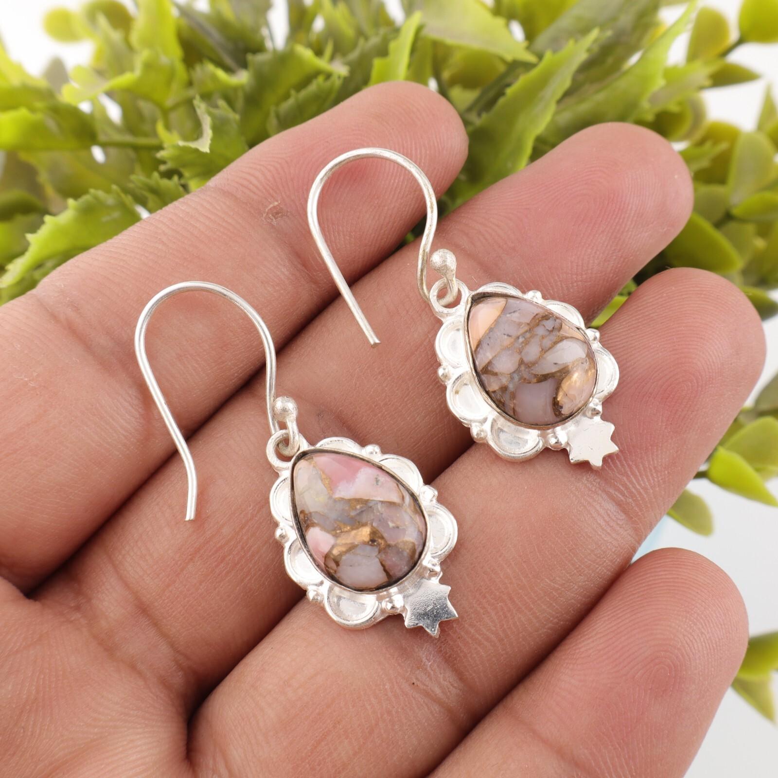 

Pink Copper Turquoise Gemstone 925 Stamped Silver Handmade Jewelry Pink Earrings EE-163-41