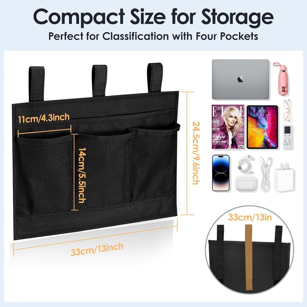Bedside Caddy Storage Organizer, Hanging Storage Bag Pocket for Bunk/Hospital Beds,College Dorm Organizer for Remotes Phone,College Dorm,Camp,Baby