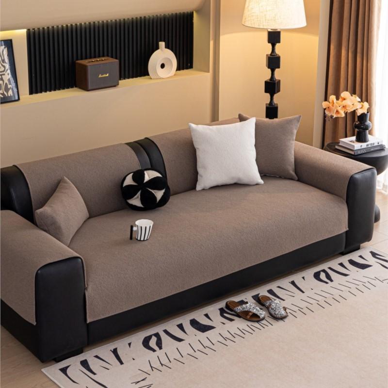 Simple Style Sofa Cushion Cover Non-Slip Summer Solid Color Sofa Protector Soft Anti-Skid Living Room Sofa Mats