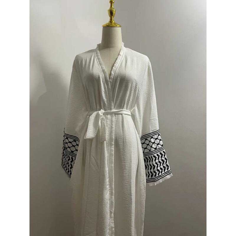 Muslim Dress Modest Islamic Clothing New Soft Crepe Embroidery Palestine Kefiyyeh Abaya Ramadan Tassel Dubai Abaya Women