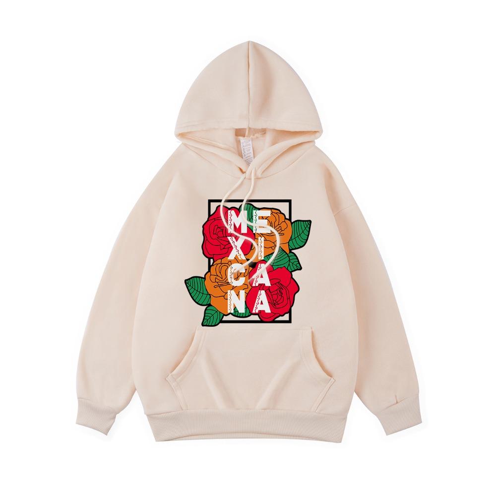 Mexico Letter Flag Printed Hoodie Women Comfortable Loose Hooded Winter Fleece Warm Sweatshirt Basics Streetwears