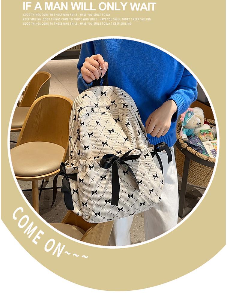 Women's Large Capacity Corduroy Backpack - Stylish, Lightweight, Casual School Bag with Bow for Junior High Students
