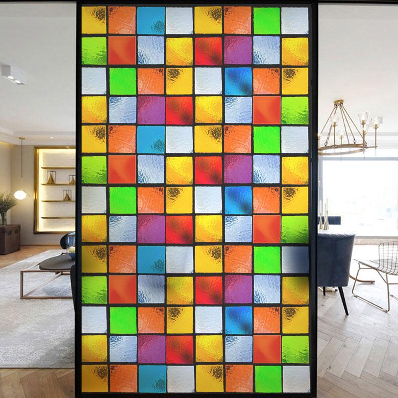 Colorful Stained Frosted Glass Film Modern Art Geometry Pattern Window Stickers Opaque Self-adhesive European Home Decor Privacy