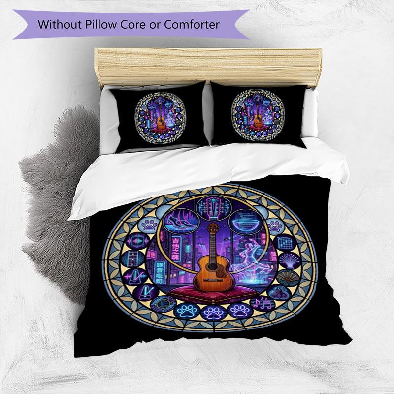 Cybernetic Music Mandolin Pattern Bedding,Quilt Set Quilt Cover Pillowcase Home Birthday Gift (1 * duvet cover + 2 * pillowcase, without core)